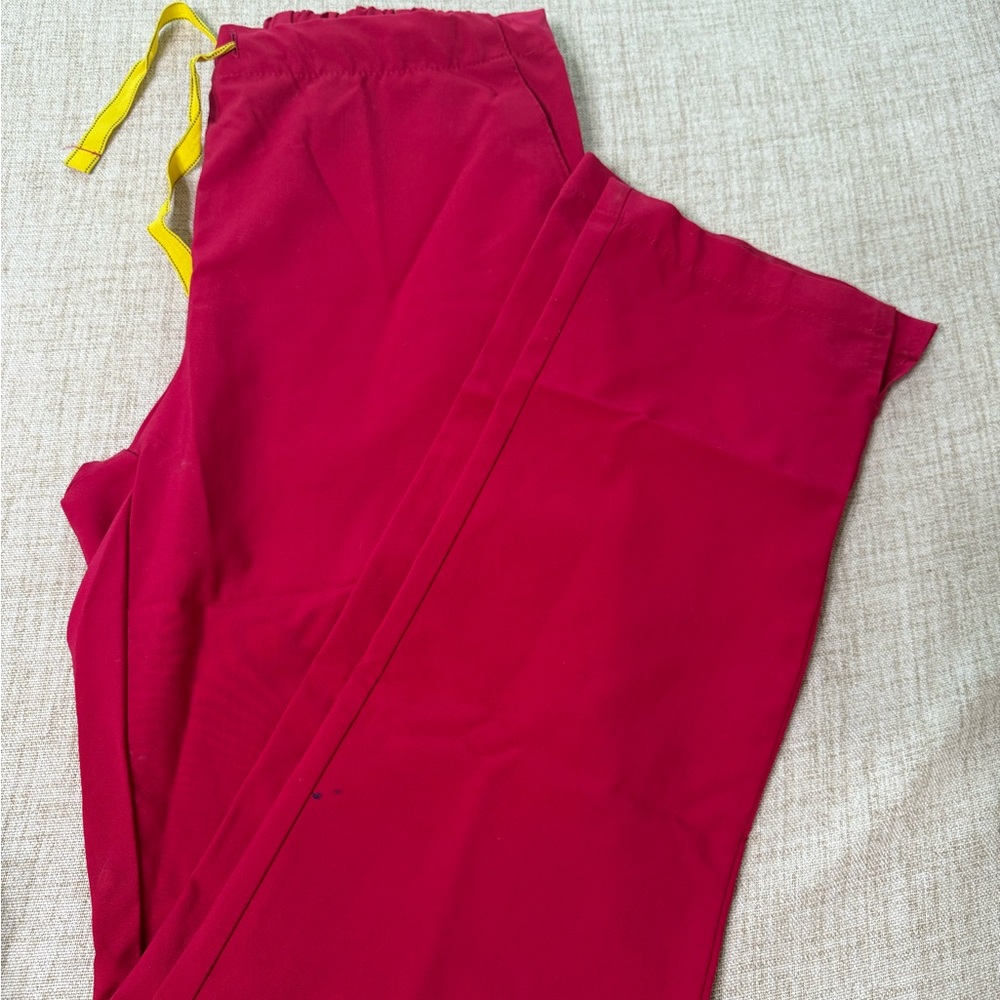 Pink Scrub Pants with Yellow Drawstring